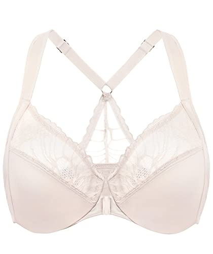 AISILIN BH Damen mit Bügel Vorderverschluss Racerback Spitze ohne Polster Große Größen Rose White 90D von AISILIN
