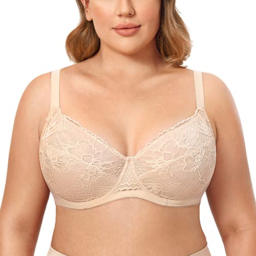 AISILIN Damen BH mit Bügel Spitzen Große Größen Sexy Durchsichtiger Beige 90B von AISILIN