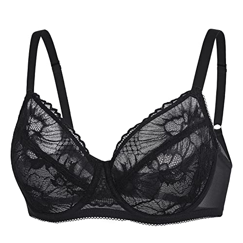 AISILIN Damen BH mit Bügel Spitzen Große Größen Sexy Durchsichtiger Schwarz 75H von AISILIN