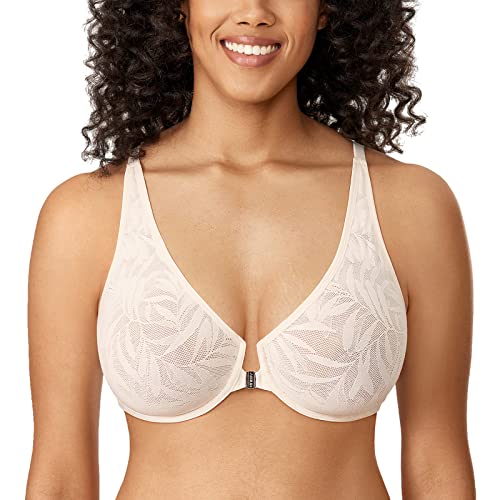 AISILIN Damen BH mit Spitze mit Vorderverschluss Große Größen Bügel ohne Polster Rose White 95D von AISILIN