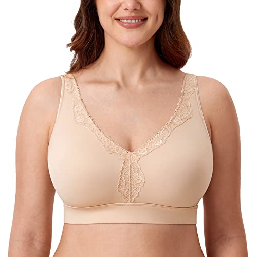 AISILIN Damen BH ohne Bügel Komfort Große Größe volle Abdeckung Nahtlos Ungefüttert Beige 100G von AISILIN