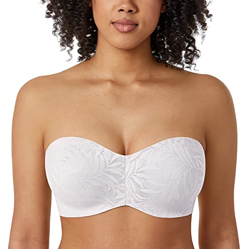 AISILIN Damen Spitze Trägerloser BH Große Brüste Bandeau Minimizer BH mit Bügel Soft Ungefüttert Multiway Weiss 85G von AISILIN