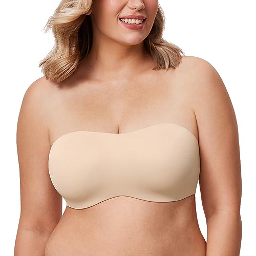 AISILIN Damen Trägerloser BH Große Größen Bandeau Minimizer BHS mit Bügel Nahtloser Silikonfrei Beige 105E von AISILIN