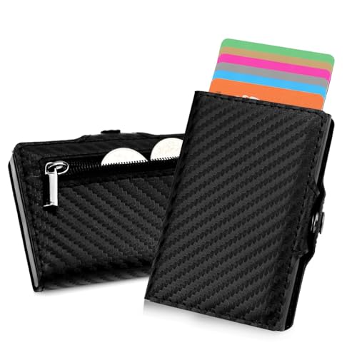 AISIR Slim Wallet mit Münzfach & RFID-Schutz - Mini Geldbörse Herren & Damen - Kartenetui Kreditkartenetui - Portmonee/Minimalismus Slim Wallet (Carbon-Schwarz) 2024 Neu von AISIR