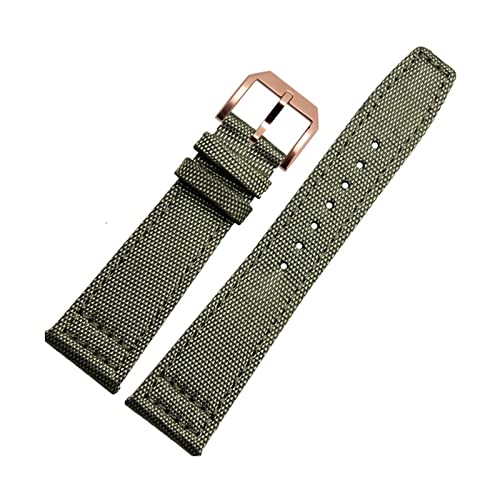 AISNXOQI 20mm Uhrengurte für IWC Pilot Portugiesische Portofino Nylon Canvas Watch Bänder Grüne blau graue schwarze Uhrenbänder Armbänder (Farbe: Green-Rose Gold, Größe: 20 mm) von AISNXOQI