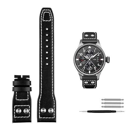 AISNXOQI 21mm 22 mm Kalbsleder Leder Watchband Austausch für IWC Watch Pilot Portofino Mark18 Klappschnalle -Gurtarmbänder (Farbe: Schwarz Schwarz, Größe: 21 mm) von AISNXOQI