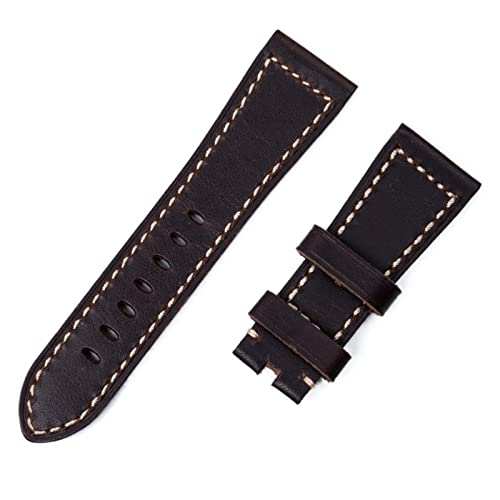 AISNXOQI 26mm handgefertigtes Uhrenband Italienisch braunes schwarzes, raues Vintage -Leder -Uhrband Ersetzen Sie Panerai -Riemen (Farbe: Schwarze beige Linie, Größe: ohne Schnalle) von AISNXOQI