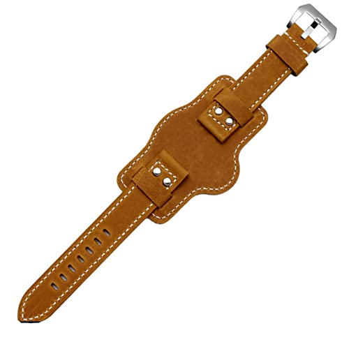 AISNXOQI Dualuse Leder Watch Vintage Armband Cowhide Leder Dicke Gurt für Panerai Freizeit Weiches Armband 20 22 24 26 mm Uhrenbänder (Farbe: braune Schwarze Nieten, Größe: schwarzer Verschluss) von AISNXOQI