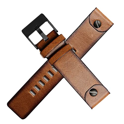 AISNXOQI Echtes Leder-Uhrband für Diese DZ4323 4318 1657 7413 725 Uhrengurt 22 mm 24 mm 26 mm 28mm Polizei Retro Brown Originalstil (Farbe: B-Brown Schwarz, Größe: 24mm) von AISNXOQI