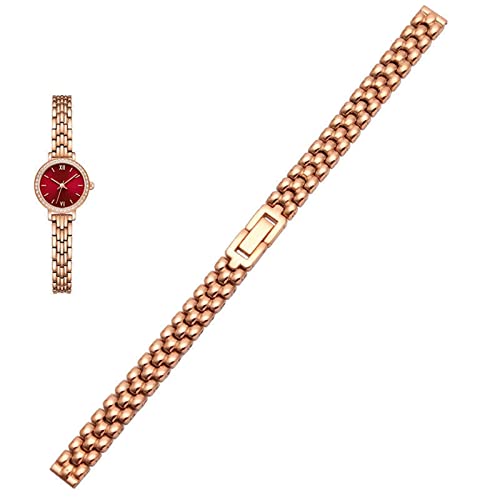 AISNXOQI Edelstahl -Uhrband 6 mm 8mm 10 mm silberes goldenes Armband Ersatzgurt für Größe Dial Lady Fashion Watch Armband (Farbe: Roségold, Größe: 8 mm) von AISNXOQI
