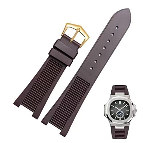 AISNXOQI Für Patek Philippe 5711 5712G Nautilus Armband Silicon Schwarz Blue Braun Wristwatch Band 25 * 13mm Sportgummi-Uhren (Farbe: 10mm Goldverschluss, Größe: 25-13 mm) von AISNXOQI