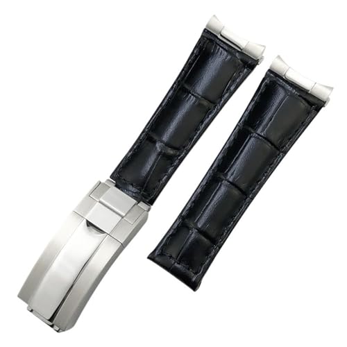 AISNXOQI Metal End Echtes Leder Uhrenband ， für Daytona Sub Submariner GMT Master Yacht 20mm Uhrengurt grünblau schwarzer Band 17.5-18,5 cm Handgelenk Handgelenk von AISNXOQI