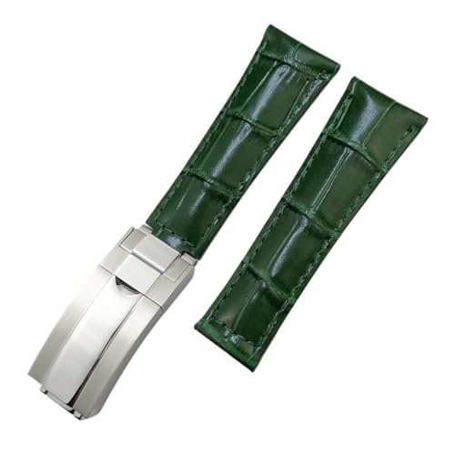 AISNXOQI Metal End Echtes Leder Uhrenband ， für Daytona Sub Submariner GMT Master Yacht 20mm Uhrengurt grünblau schwarzer Band 17.5-18,5 cm Handgelenk Handgelenk von AISNXOQI