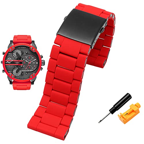 AISNXOQI Wachriemen für Diesel DZ7370 DZ7395 DZ 7430 DZ7396 MEN VOLLSTÄNDIGES DIAL SILICA -Gel Fine Stahl Uhren Band 28mm (Farbe: Weiß Schwarz, Größe: 28 mm) von AISNXOQI
