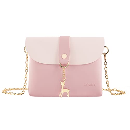 Kleine Umh盲ngetasche mit Anh盲nger, PU-Leder Crossbody Schultertasche Handy b枚rse Handtaschen f眉r M盲dchen, Pink - rose - Gr枚脽e: Small von AISPARKY