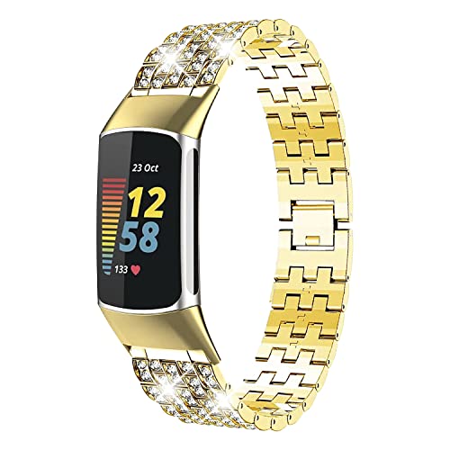 AISPORTS Kompatibel mit Fitbit Charge 5 Armband für Frauen, Kristall Bling Glitzer Diamant Strass Schmuck Verstellbares Metallarmband Armband Ersatzarmband für Fitbit Charge 5 Activity Tracker von AISPORTS