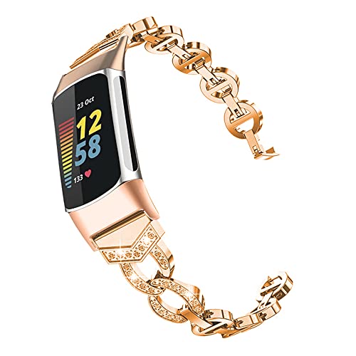 AISPORTS Kompatibel mit Fitbit Charge 5 Armband für Frauen, Slim Crystal Bling Glitter Diamond Strass Schmuck Metall Sportarmband Armband Ersatzarmband für Fitbit Charge 5 Activity Tracker von AISPORTS
