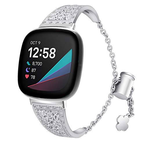 AISPORTS Kompatibel mit Fitbit Sense Armband/Fitbit Versa 3 Armband Frauen, Schlank Kristall Bling Glitzer Schmuck Diamant Ersatzband mit Metall Schnalle Ersatzarmband für Fitbit Sense/Fitbit Versa 3 von AISPORTS