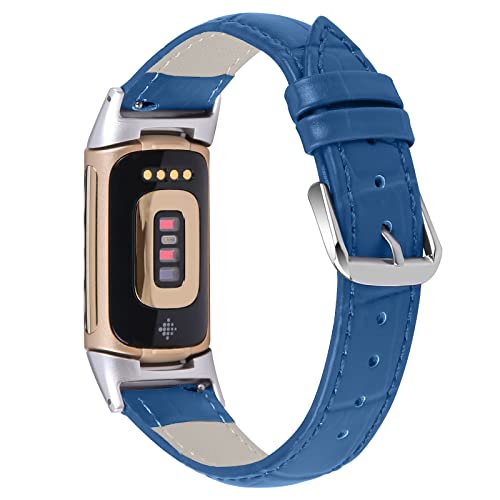 AISPORTS Lederarmband Kompatibel mit Fitbit Charge 5 Armband für Damen, Weiches Atmungsaktives Leder Sportarmband Metallschnallenverschluss Armband Ersatzarmband für Fitbit Charge 5 Activity Tracker von AISPORTS