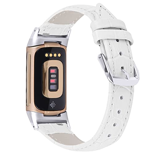 AISPORTS Lederarmband Kompatibel mit Fitbit Charge 5 Armband für Damen, Weiches Atmungsaktives Leder Sportarmband Metallschnallenverschluss Armband Ersatzarmband für Fitbit Charge 5 Activity Tracker von AISPORTS