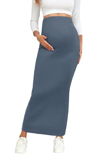 AISWI 2024 Schwangerschafts-Maxirock, Umstand Outfit mit verstellbarer Taille, gerippter Strick, über dem Bauch, dehnbar, lange Bleistiftröcke, Grau, Blau, X-Groß AISWI 2024 Schwangerschafts-Maxirock, Umstand Outfit mit verstellbarer Taille, gerippter Strick, über dem Bauch, dehnbar, lange Bleistiftröcke, Grau, Blau, X-Groß von AISWI