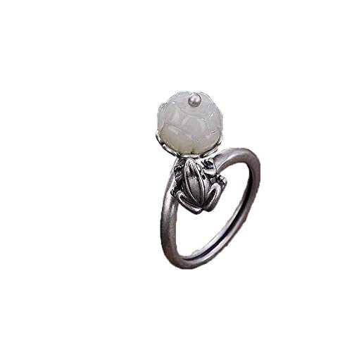 925 Silber Hetian Jade White Jade Lotus Open Ring Schmuck von AITEKODVG