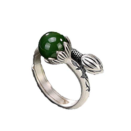 925 Silber natürlicher Hetian Jade Jasper Lotus Open Ring von AITEKODVG