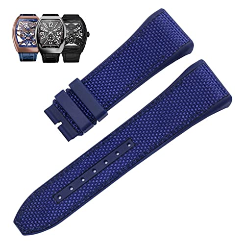 AITEKODVG 28mm Nylon echtes Leder-Silikon-Uhr-Band Schwarzblau-Klapp-Schnalle-Uhrengurt für Franck Muller V45-Serie (Farbe: Schwarz-Rosegold, Größe: 28 mm) von AITEKODVG