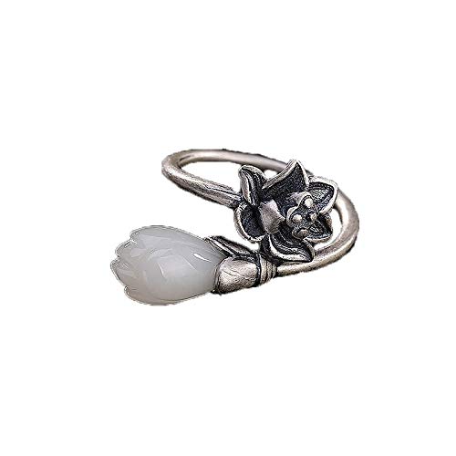 AITEKODVG 925 Silber Retro Hotan Jade White Jade Lady Open Ring von AITEKODVG