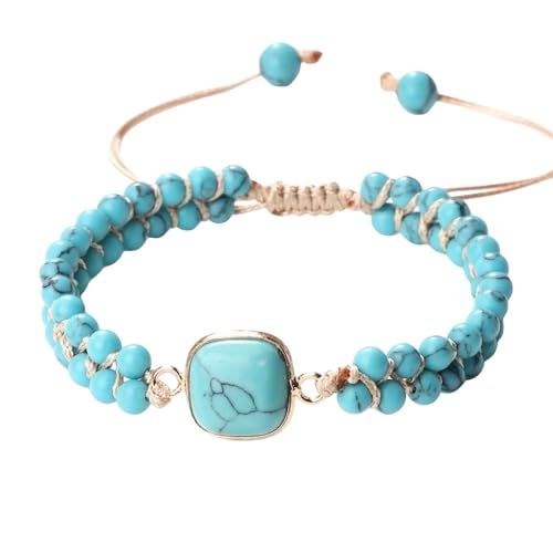 AITEKODVG Chakra -Armbänder für Frauen, natürliche blaue türkisfarbene Steinbänder Bohemian Square Charm Handgewebes Armband Heilung Kristall Edelsteinarmband Bremde Armband Rop von AITEKODVG