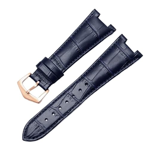 AITEKODVG Echter Leder-Uhrengurt für Patek Philippe 5711 5712G wasserdichtes schweißsicheres konkaves Klappungs-Schnallen-Uhrband 25-mm-Armband (Farbe: Schwarz-Rose-Gold-B, Größe: 25-13 mm) von AITEKODVG
