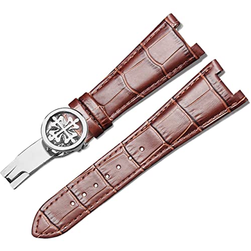 AITEKODVG Echter Leder-Uhrengurt für Patek Philippe 5711 5712G wasserdichtes schweißsicheres konkaves Klappungs-Schnallen-Uhrband 25-mm-Armband (Farbe: Schwarz-Rose-Gold-B, Größe: 25-13 mm) von AITEKODVG
