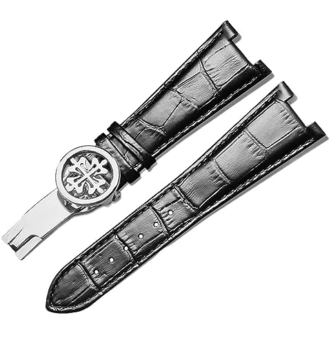 AITEKODVG Echter Leder-Uhrengurt für Patek Philippe 5711 5712G wasserdichtes schweißsicheres konkaves Klappungs-Schnallen-Uhrband 25-mm-Armband (Farbe: Schwarz-Rose-Gold-B, Größe: 25-13 mm) von AITEKODVG