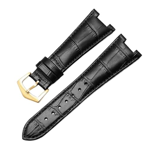 AITEKODVG Echter Leder-Uhrengurt für Patek Philippe 5711 5712G wasserdichtes schweißsicheres konkaves Klappungs-Schnallen-Uhrband 25-mm-Armband (Farbe: Schwarz-Rose-Gold-B, Größe: 25-13 mm) von AITEKODVG
