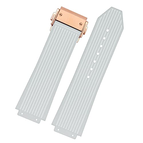 AITEKODVG Für Big Bang Schwarz Blau weiß Silikon Gummi -Gurt mit Männern Schmetterling Schnallen Buckle Watchband Accessoires 26 * 19mm (Farbe: Weiß Roségold, Größe: 25,19 mm) von AITEKODVG