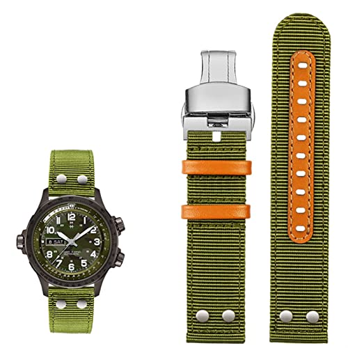 AITEKODVG Für Hamilton Khaki Aviation Watch H77616533 H70615733 Uhrengurt Watchband Beyond Wind Speed ​​Series Nylon Canvas 20mm 22 mm (Farbe: Khaki Silber Pin, Größe: 22 mm) von AITEKODVG