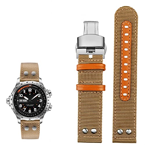 AITEKODVG Für Hamilton Khaki Aviation Watch H77616533 H70615733 Uhrengurt Watchband Beyond Wind Speed ​​Series Nylon Canvas 20mm 22 mm (Farbe: Khaki Silber Pin, Größe: 22 mm) von AITEKODVG