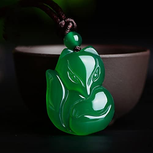 AITEKODVG Jade Fox Halskette Anhänger natürlicher grüner weißer weißer Chalcedon chinesischer Mode -Charm Schmuck geschnitzte Amulett Geschenke für Männer Männer (Edelsteinfarbe: rosa Fuchs) von AITEKODVG