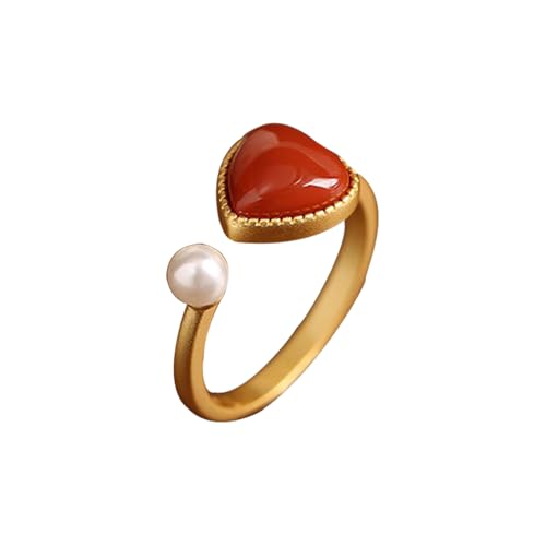 AITEKODVG S925 Silber mit natürlichen Jade Red Heart Ring 1 von AITEKODVG