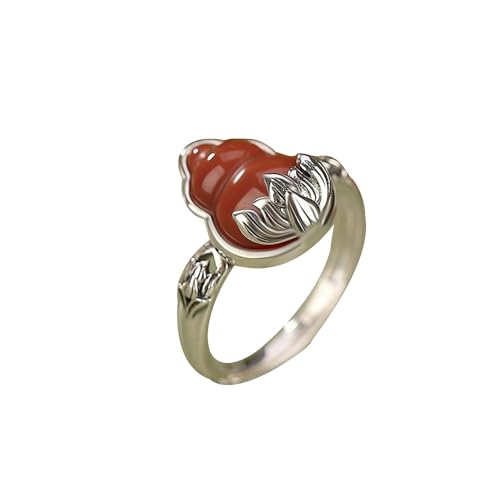 AITEKODVG S925 Silber mit natürlichen Jade Red Kürbisring 1 von AITEKODVG
