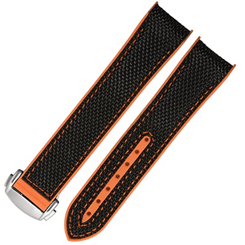 AITEKODVG Silikon Nylon Gummi -Uhrengurt für Omega Seahorse 300 Viertel Orange Ozean Universe 600 Black Grey 20mm 22mm Uhrenband (Farbe: Lila Grün, Größe: 22 mm) von AITEKODVG