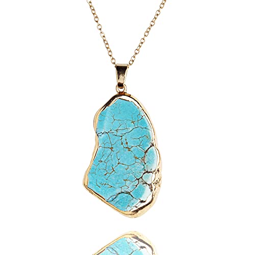 AITEKODVG Türkis Halskette Anhänger 14K Gold plattiert echte unregelmäßige Edelsteine, natürliche Kristallheilung handgefertigter Geschenkschmuck für Männer Frauen von AITEKODVG