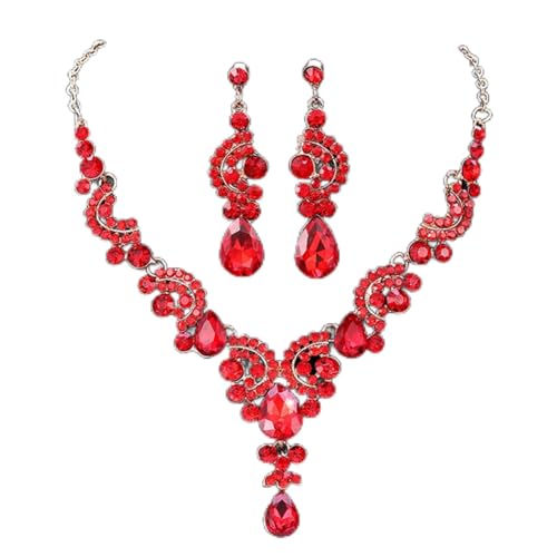 AITEKODVG Vintage Regenbogenkristallschmuck Set Charm Gold Silber Farbe Hochzeitstropfen Ohrringe für Frauen Brautketten Halskette von AITEKODVG