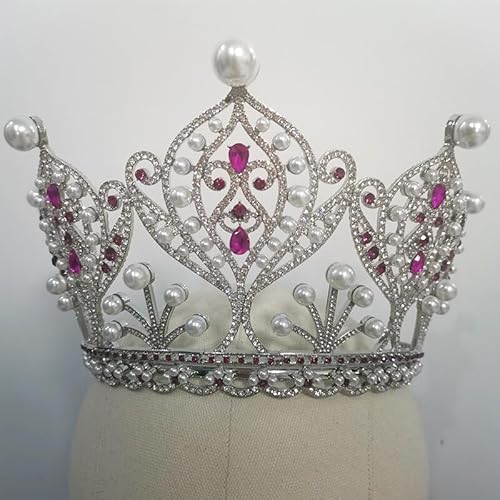 Haarschmuck Krone Tiaras für Frauen Luxus Große Europäische Braut Hochzeitskrone Wunderschöne rosa kristall große runde Königin Tiaras Schönheit Hair Accessoires, Pink von AITEKODVG