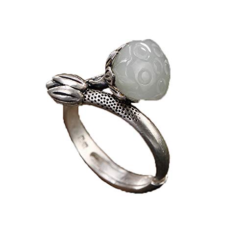 Hetian Jade White Jade Inlay Lotus Ladies Open Ring von AITEKODVG