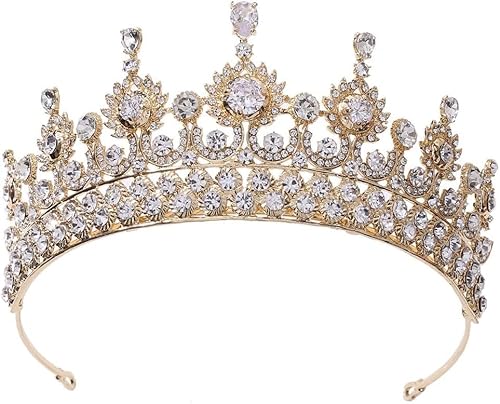 Krone für Frauen Brautkron Schmuck Strass Hochzeit Hair Band Accessoires Crown für Hochzeit Brautparty (Gold) von AITEKODVG