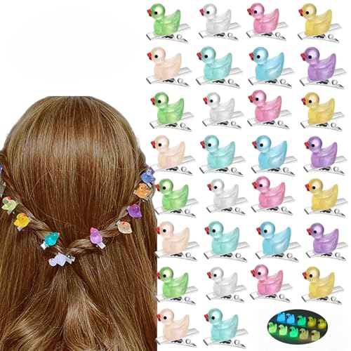 30 Stück Mini-Enten-Haarspangen Niedliche Enten-Haarspangen Leuchten im Dunkeln Rave-Haarspangen für Frauen Musikfestival Urlaub Rave, Party von AITELEI
