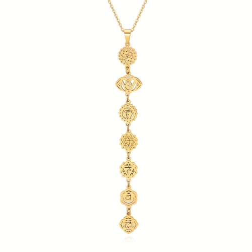 AITENME 7 Chakra Halskette Gold Frauen Yoga Fashion Accessoires Anhänger einstellbare Kette Boho Style Pack Juwely für Tanz geeignet Text von AITENME