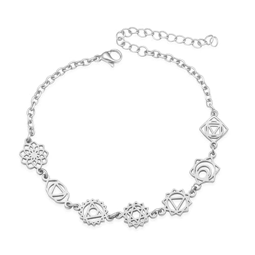 AITENME 7 Chakren Vermissen Armband Mode Exquisit Meditation Knöchelkette Yoga Energie Schmuck Geburtstag Geschenk Aura Geist Dekoratives Armband Silbersymbol von AITENME