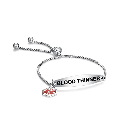 AITENME Medizinische Armband für Damen SOS Notfall Armbandrmbänder aus Edelstahl Alarm ID Verstellbare Slider Armbänder für Frauen Mädchen Mama Freundin Silber von AITENME